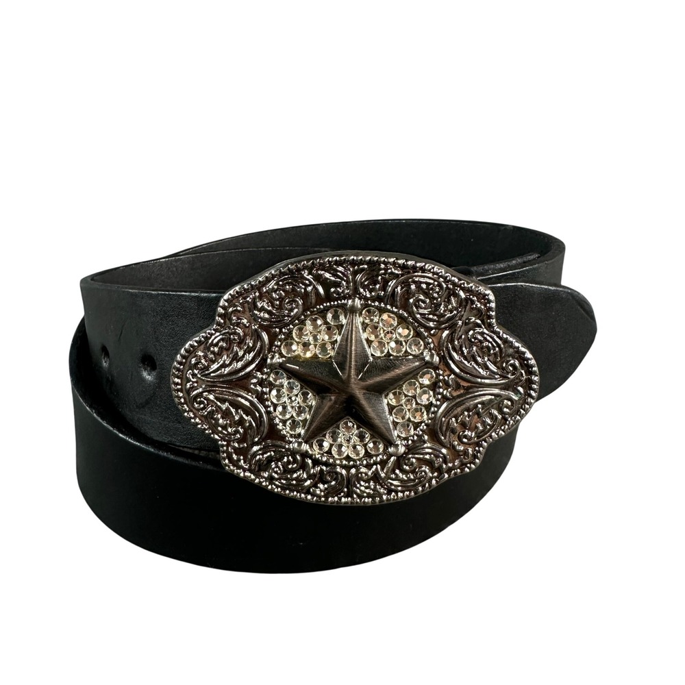 Lounge Fly Western Star Rhinestone Buckle Black Belt ML Detachable Buckle